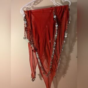 Bohemian Red Sheer Scarf with Silver Accents